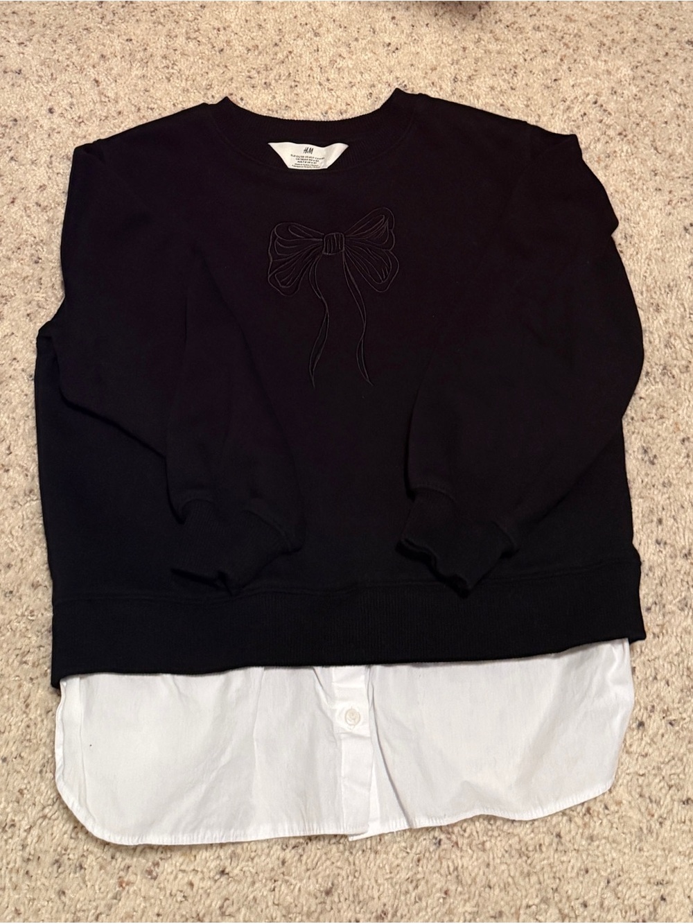 H&M Black Bow-Embroidered Layered-Style Sweatshirt